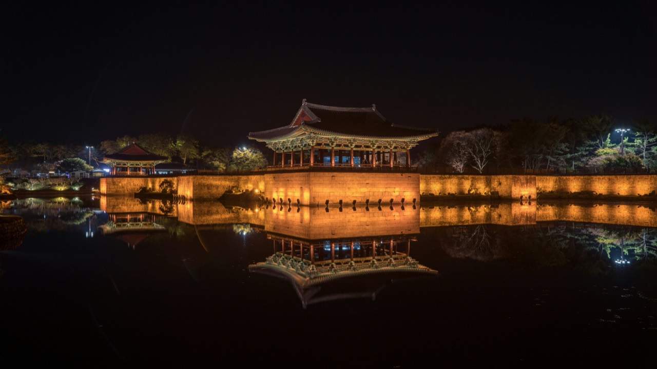 Donggung Palace and Wolji Pond at night, Gyeongju